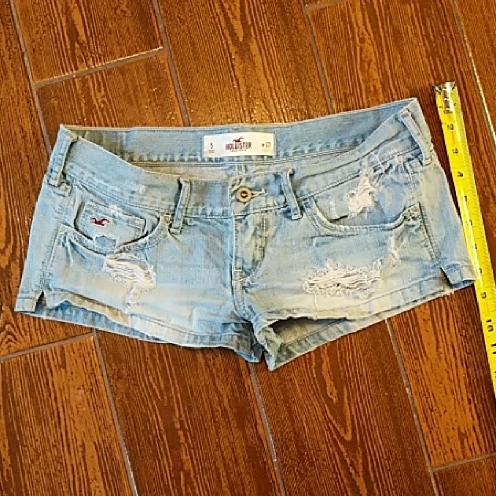 Hollister Women's Light Blue Distressed Denim Shorts